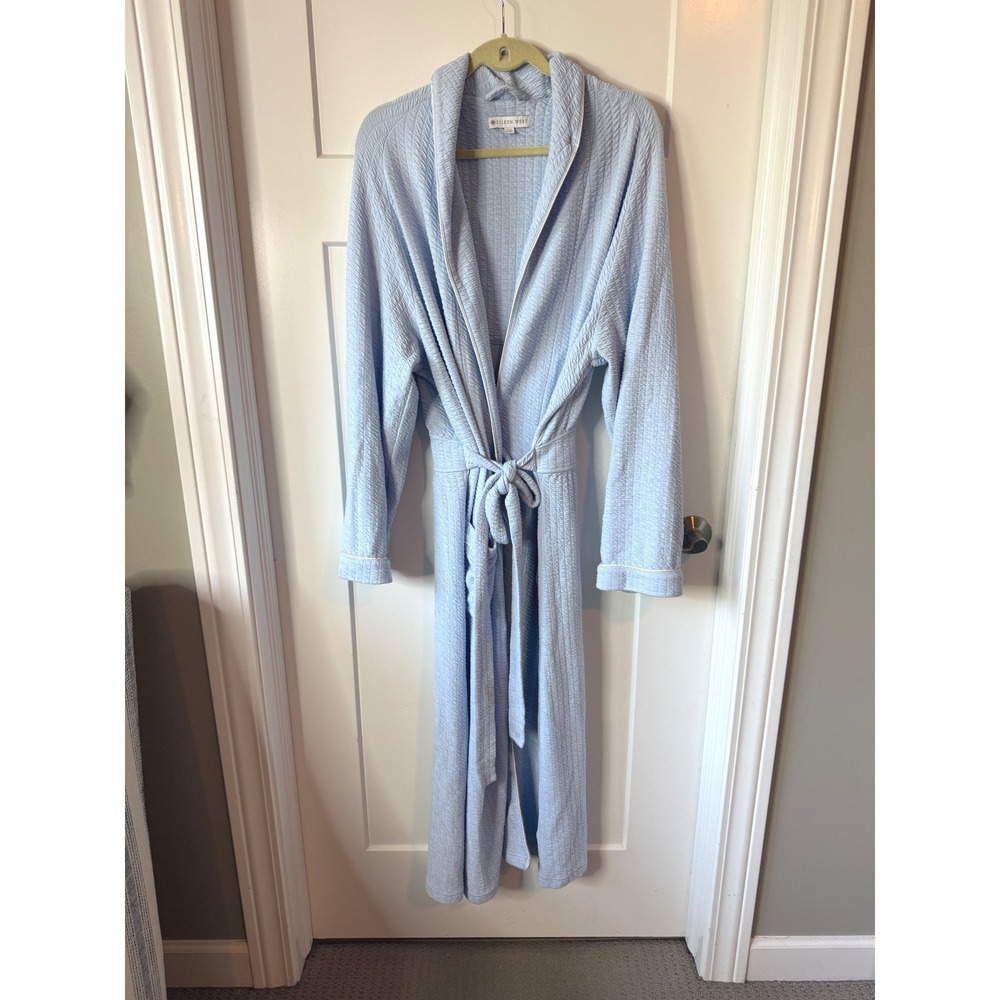 Eileen West Blue Textured Knit Long Robe Shawl Collar L/XL